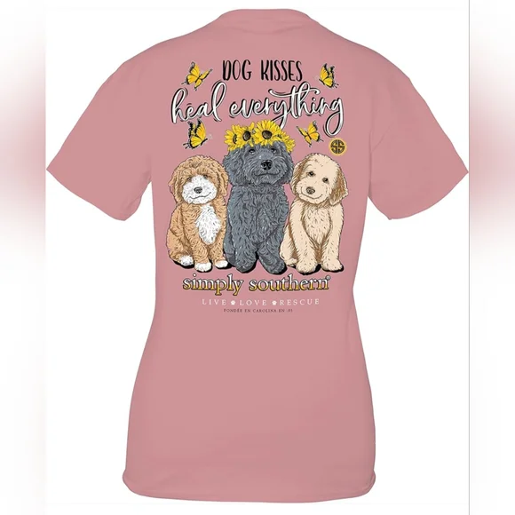 NEW Simply Southern Dog Kisses Heal Everything T Shirt Women's L Dusty Rose Pink - Picture 12 of 12